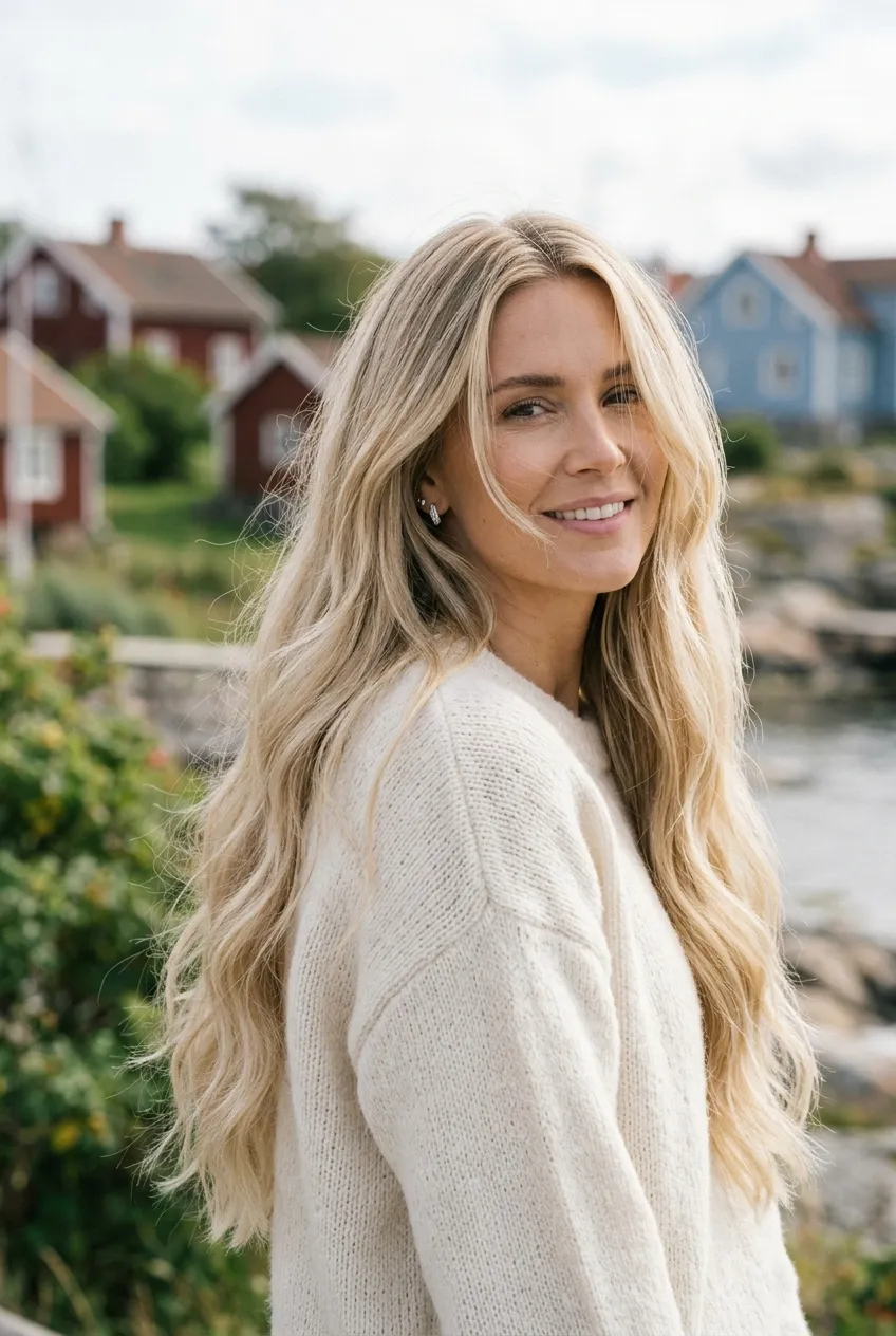26. Scandinavian Butter Blonde with Ultra-Fine Baby Weaves - long hair color ideas (AI Generated Image)