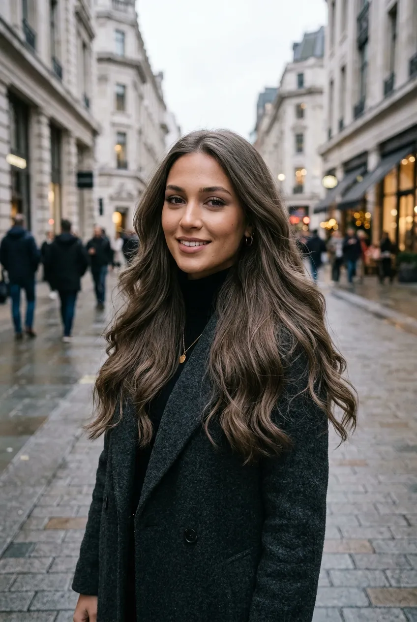 20. Smoky Ash Brunette with Anti-Brass Neutralization - long hair color ideas (AI Generated Image)