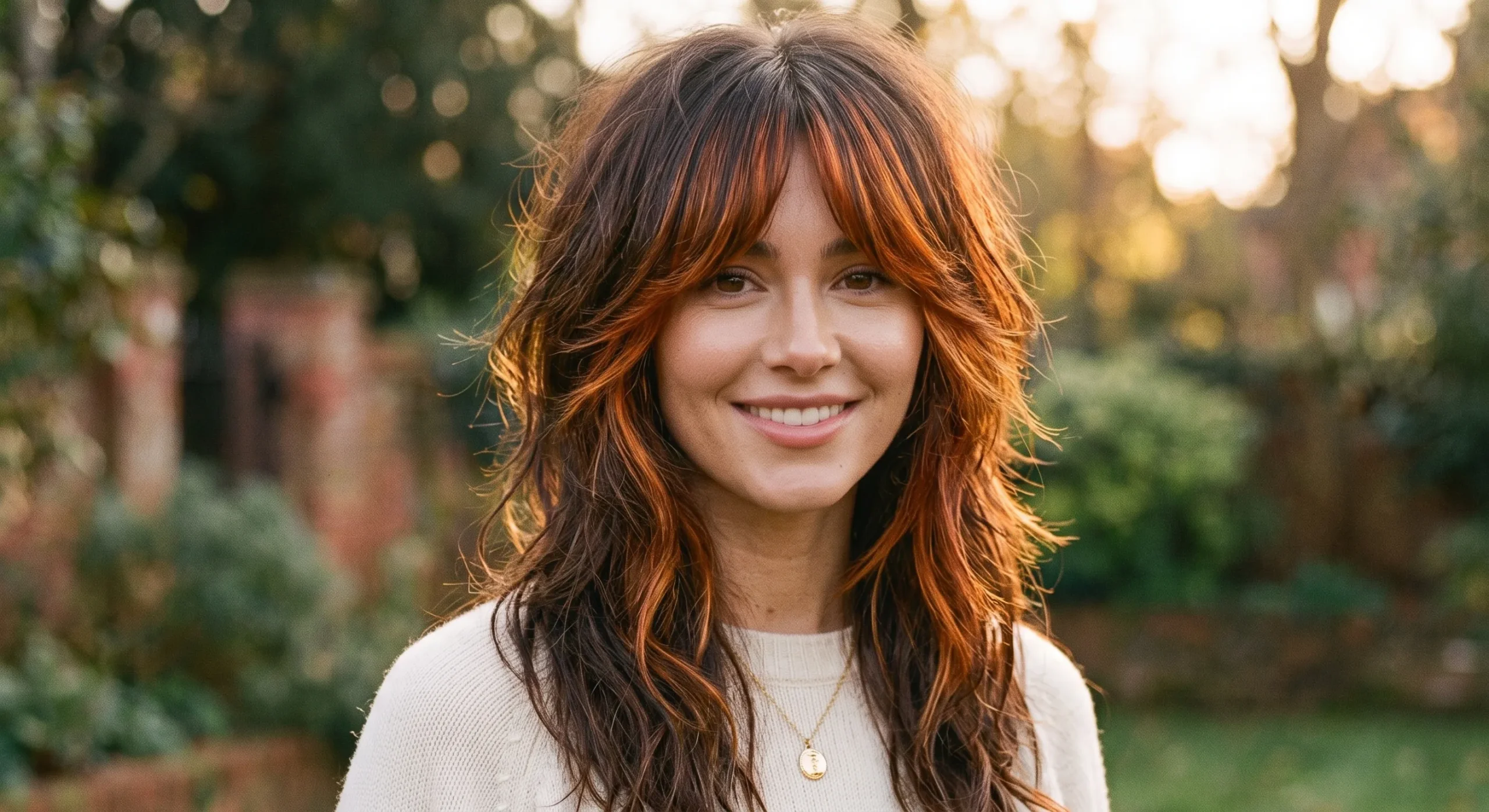 9. Razor-Cut Long Shag with Cinnamon Auburn Color Melt - long hair cut and color (AI Generated Image)