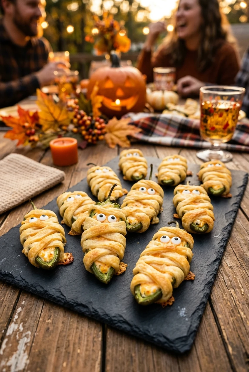 4. Cheesy Mummy Jalapeño Poppers & Crescent Bites - halloween party ideas (AI Generated Image)