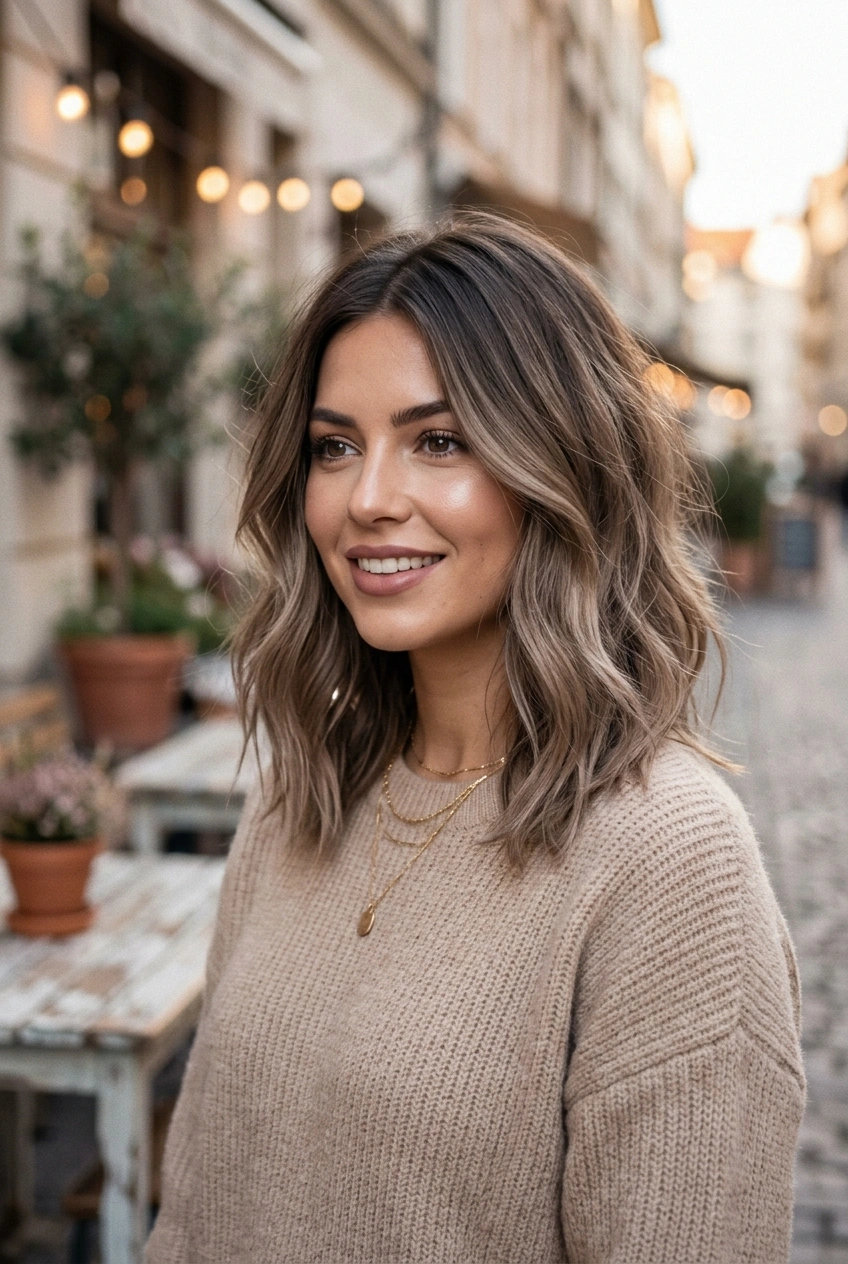 9. Smoky Ash Mocha Melt with Lived-In Root Shadow - long hair color pretty (AI Generated Image)