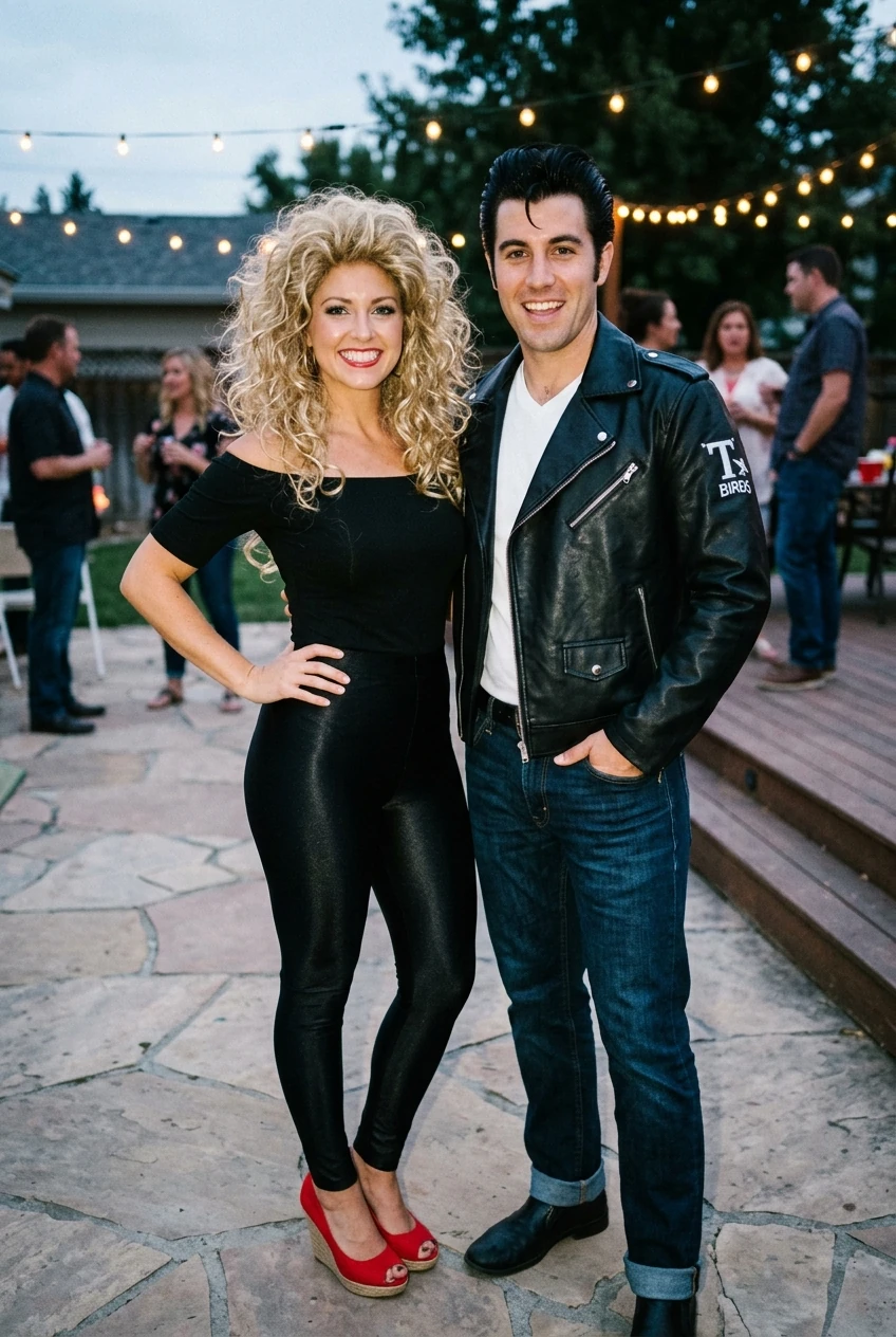 10 Creative Couples & Duo Halloween Costumes That Will Win Every Contest 19 7. Sandy & Danny Grease Rockabilly Rebels - couples halloween costumes (AI Generated Image)