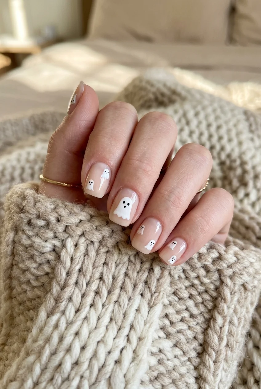 10. Sheer Nude Negative Space Floating Ghosts - ghost nails (AI Generated Image)