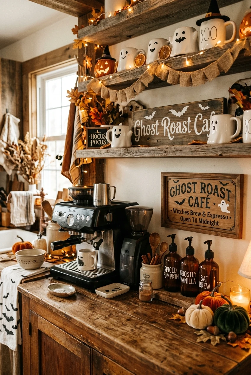 5. Cozy Autumn Kitchen Spooky Coffee Bar - halloween aesthetic (AI Generated Image)