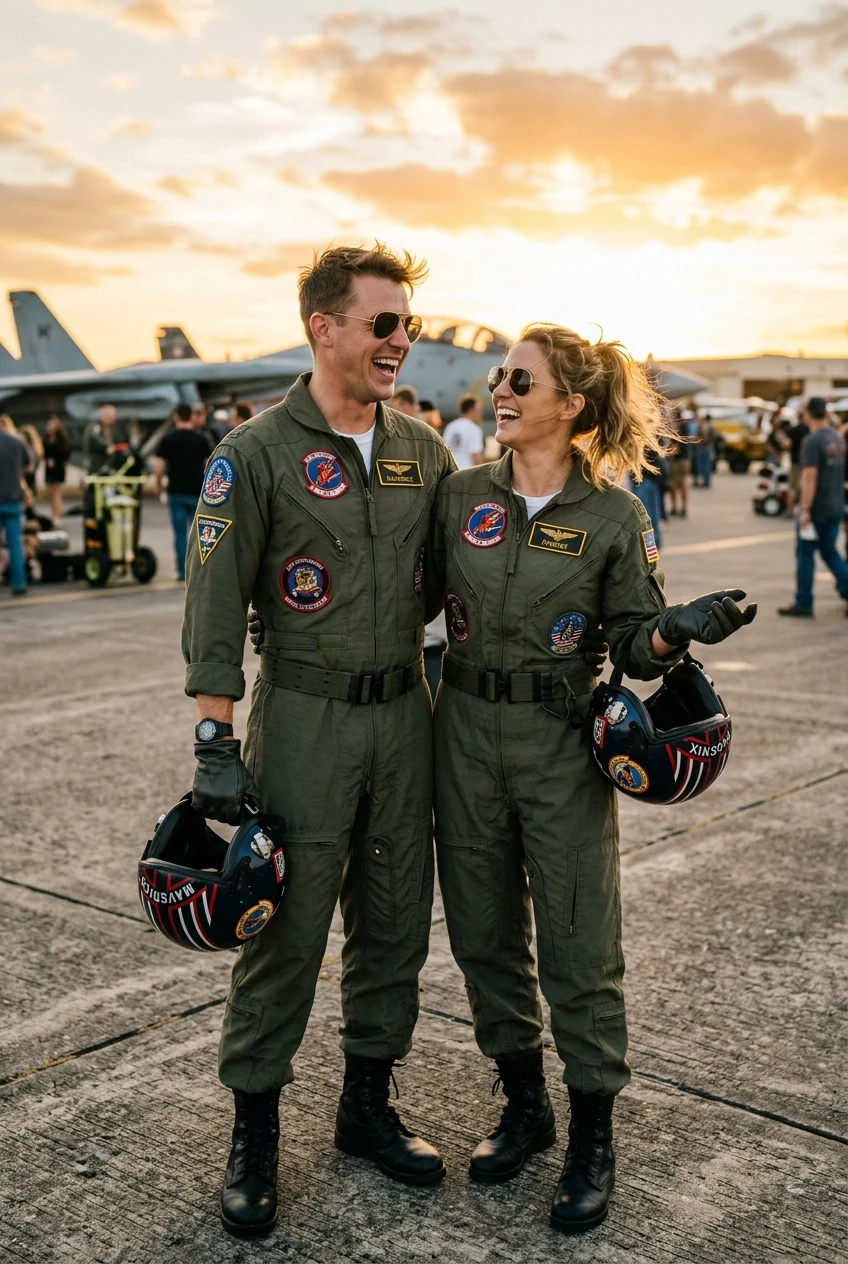 10 Creative Couples & Duo Halloween Costumes That Will Win Every Contest 20 8. Top Gun Maverick & Goose Flight Suit Pilots - couples halloween costumes (AI Generated Image)