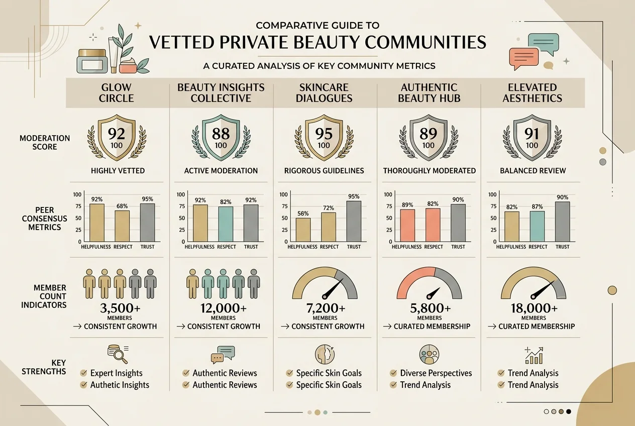 Comparative Guide to Vetted Private Beauty Communities Infographic Chart (AI Generated Image)