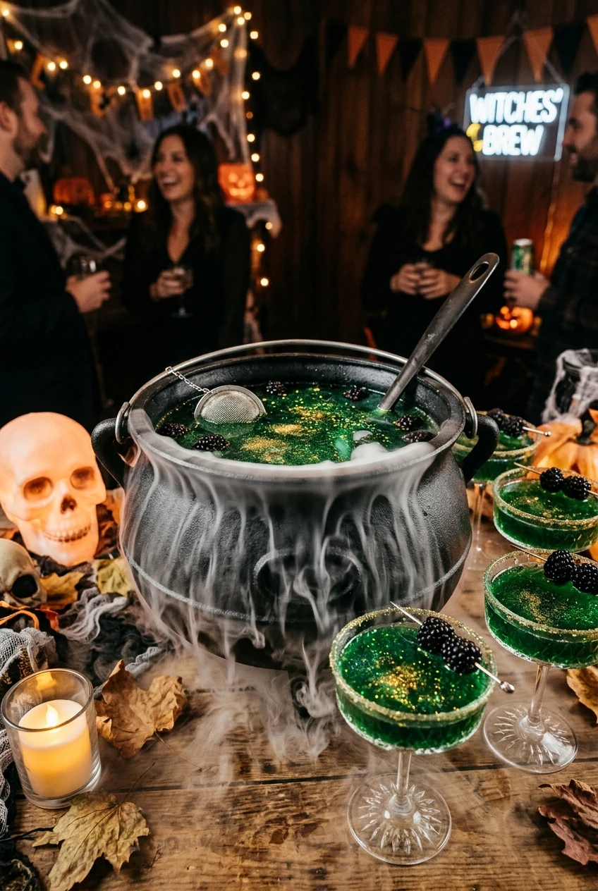 2. Bubbling Witches' Brew Smoking Cauldron Punch - halloween party ideas (AI Generated Image)