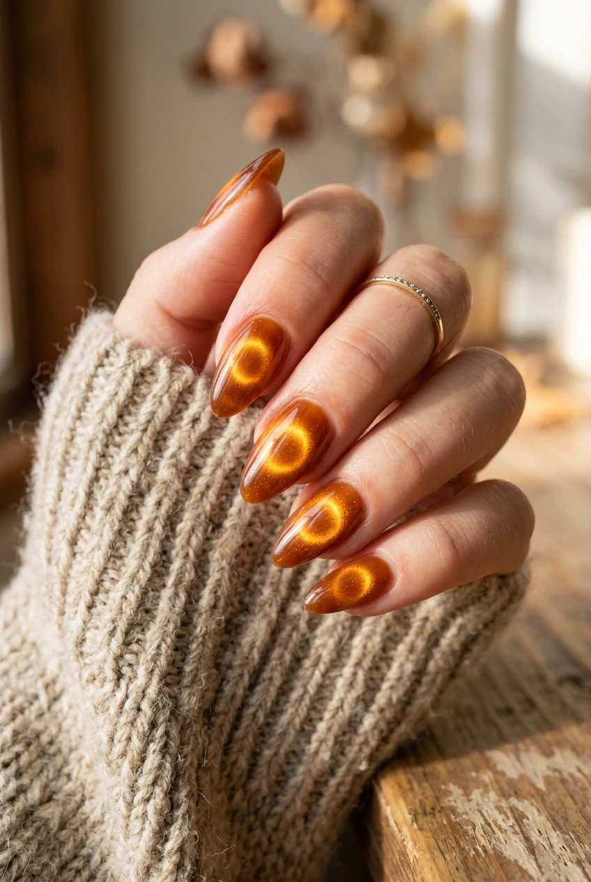 2. Amber Honey Cat Eye Aura - fall cat eye nails (AI Generated Image)
