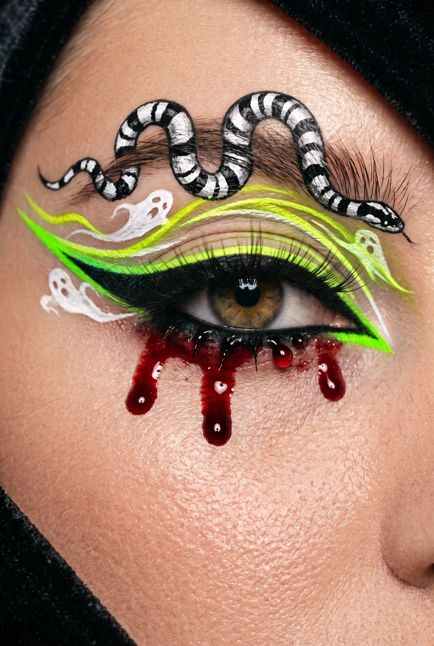 6. Beetlejuice Sandworm Black & Lime Spiral Liner - halloween eyeliner (AI Generated Image)