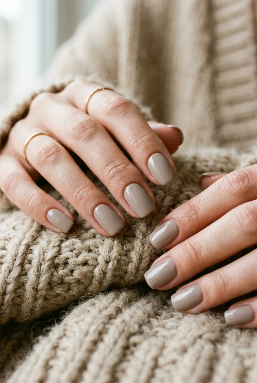 15. Cozy Cashmere Taupe Cream - simple fall nails (AI Generated Image)