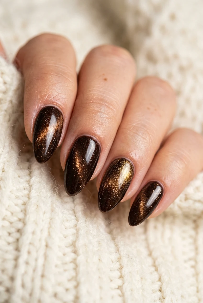 1. Deep Espresso Magnetic Velvet - fall cat eye nails (AI Generated Image)
