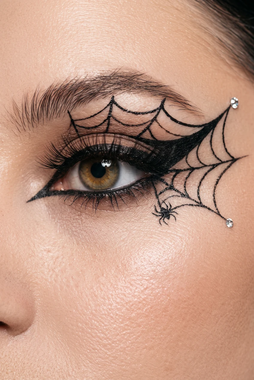 2. Delicate Spiderweb Corner Liner Art - halloween eyeliner (AI Generated Image)