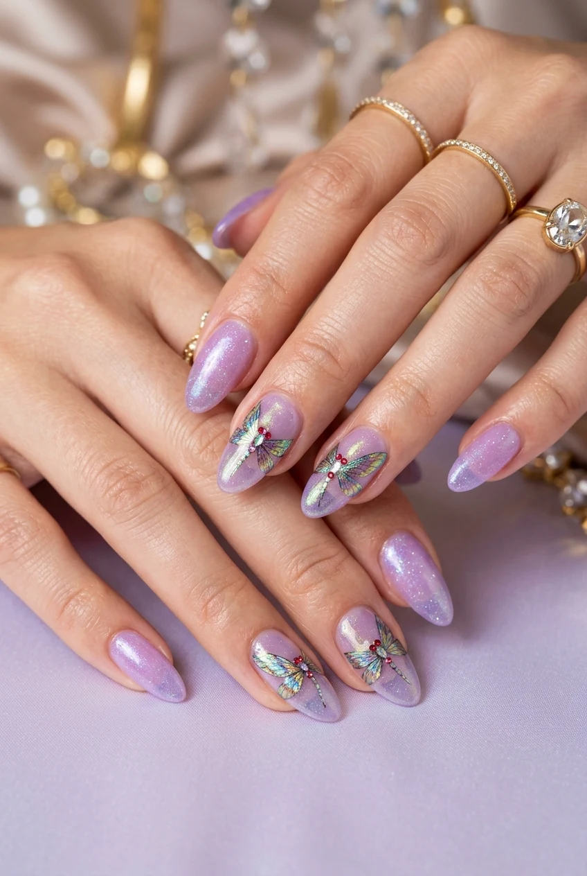 6. Dragonfly Hairclip Holographic Wing Accents - coraline nails (AI Generated Image)