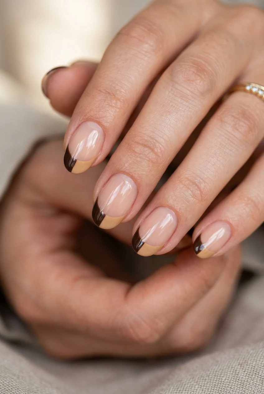 20. Dual-Tone French in Chocolate and Camel - simple fall nails (AI Generated Image)