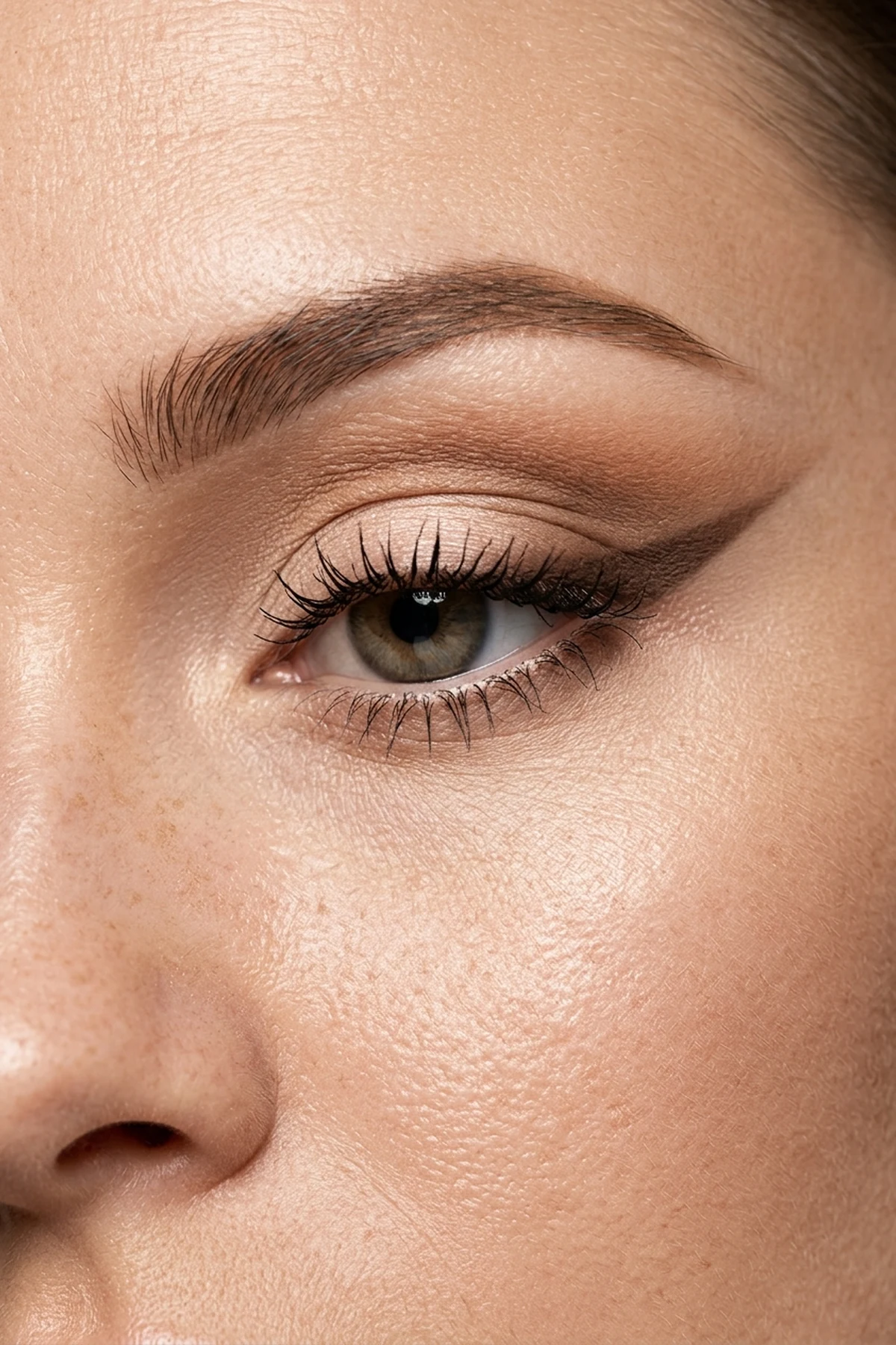 15 Step-by-Step Eye Makeup Tutorials: Flattering Eye Looks Mapped by Eye Shape (2026) 21 Beauty macro shot demonstrating a 45-degree upward eyeshadow and wing angle from the lower lash line toward the temple on downturned eyes (AI Generated Image)