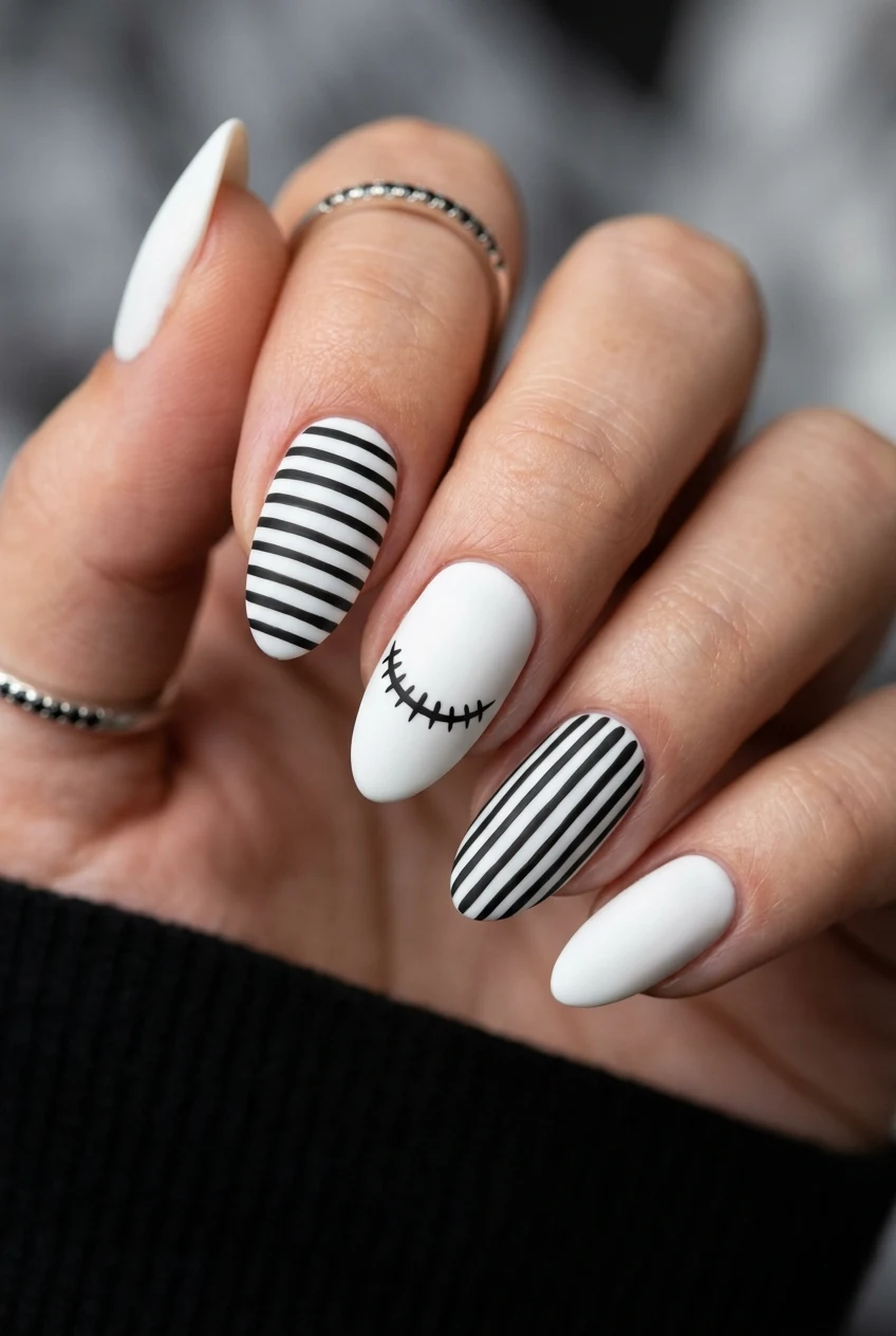 11. Jack Skellington Nightmare Pinstripes - coraline nails (AI Generated Image)