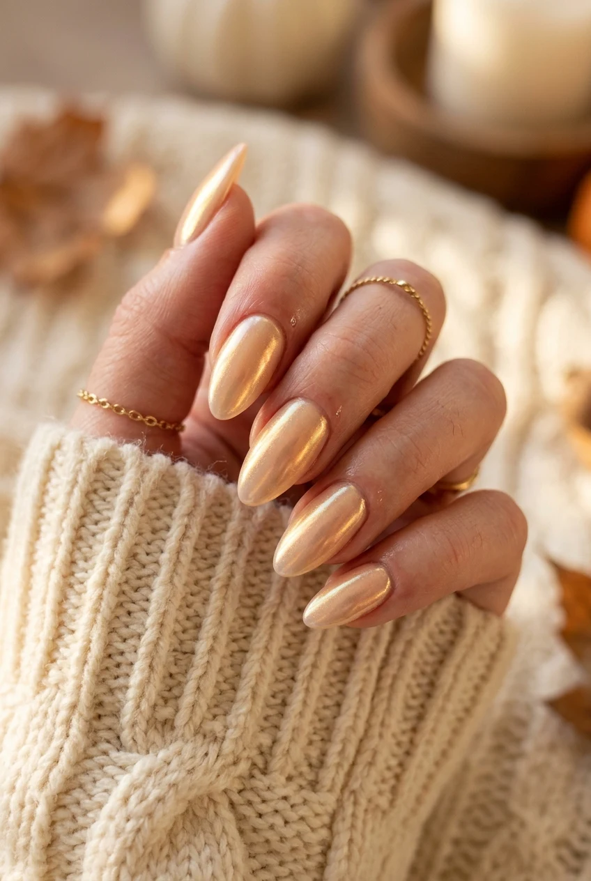 2. Milky Glazed Cider Chrome - simple fall nails (AI Generated Image)