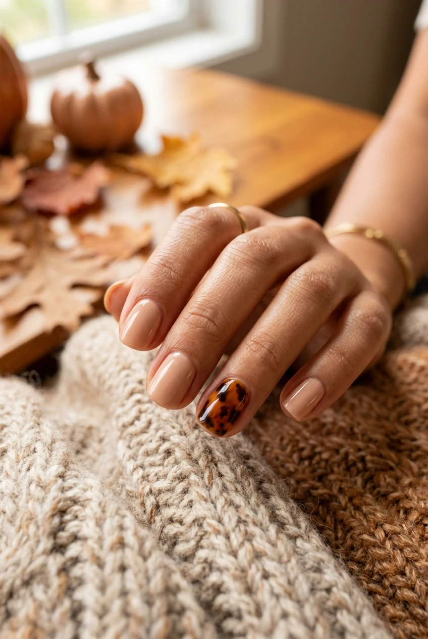 3. Minimalist Tortoiseshell Accent Nails - simple fall nails (AI Generated Image)