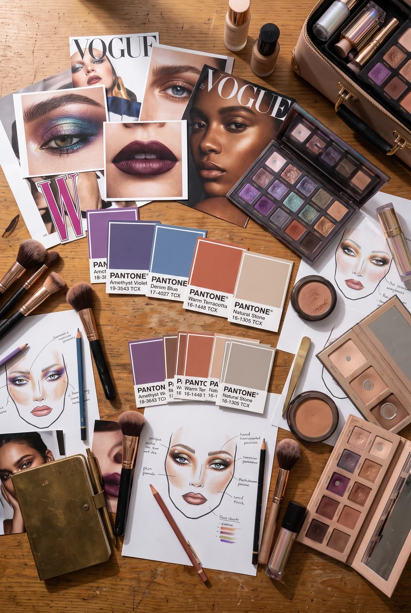 11. Mood Board Creative Direction Shoot with Swatches & Tear Sheets - makeup artist aesthetic (AI Generated Image)