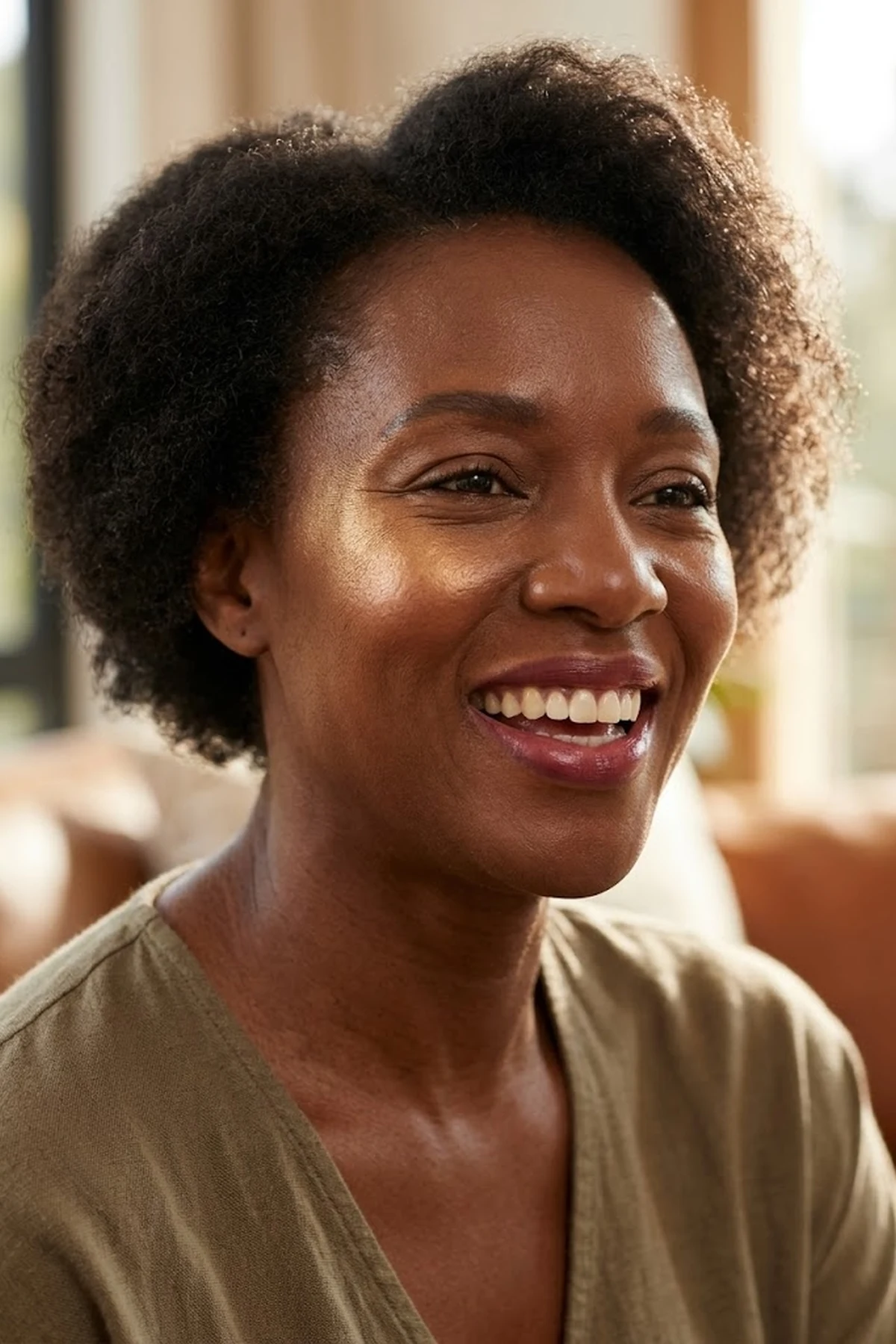 20 Effortless Natural Makeup Looks for an Everyday 'No-Makeup' Glow (2026 Inspo) 32 Close-up editorial beauty portrait of a Black woman with glowing deep skin wearing golden liquid highlight on cheekbones and a sheer berry tinted lip balm (AI Generated Image)
