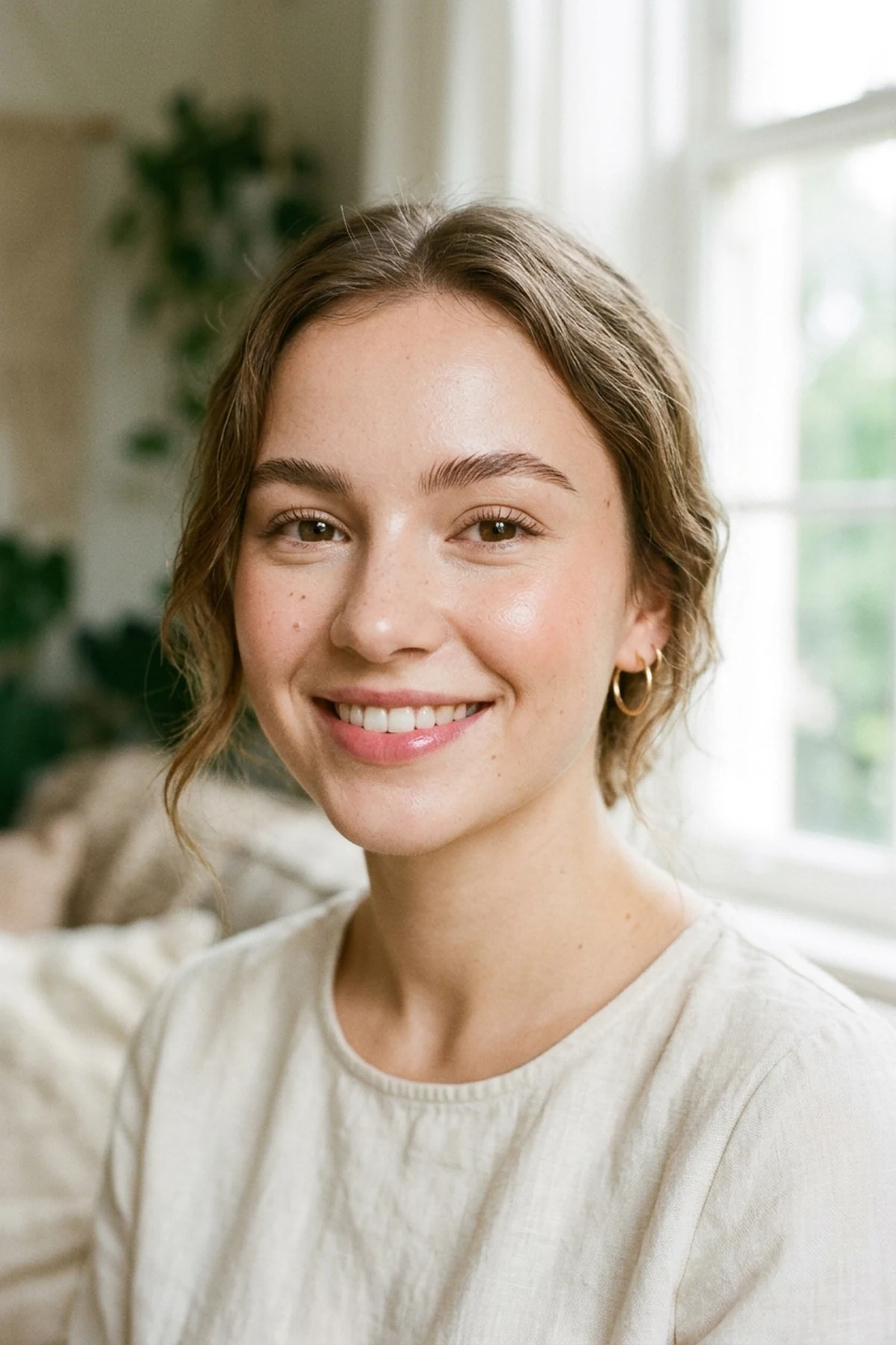20 Effortless Natural Makeup Looks for an Everyday 'No-Makeup' Glow (2026 Inspo) 24 Fresh-faced young woman demonstrating a 5-minute natural makeup look with undetectable pinpoint spot concealing on cheekbones and under eyes in bright morning light (AI Generated Image)
