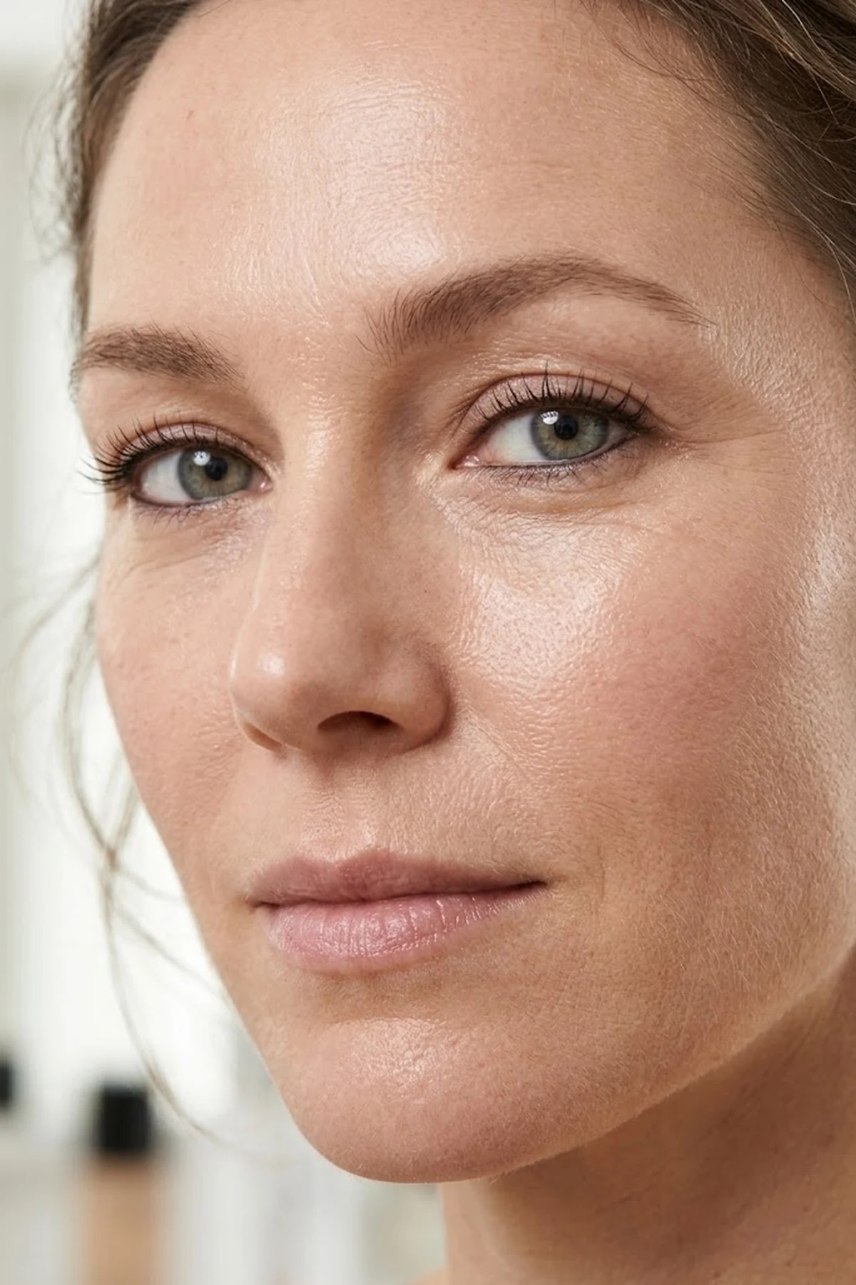 20 Effortless Natural Makeup Looks for an Everyday 'No-Makeup' Glow (2026 Inspo) 28 Close-up editorial photo of hooded eyes looking wide awake with invisible upper waterline tightlining, curled natural lashes, and fresh dewy skin (AI Generated Image)