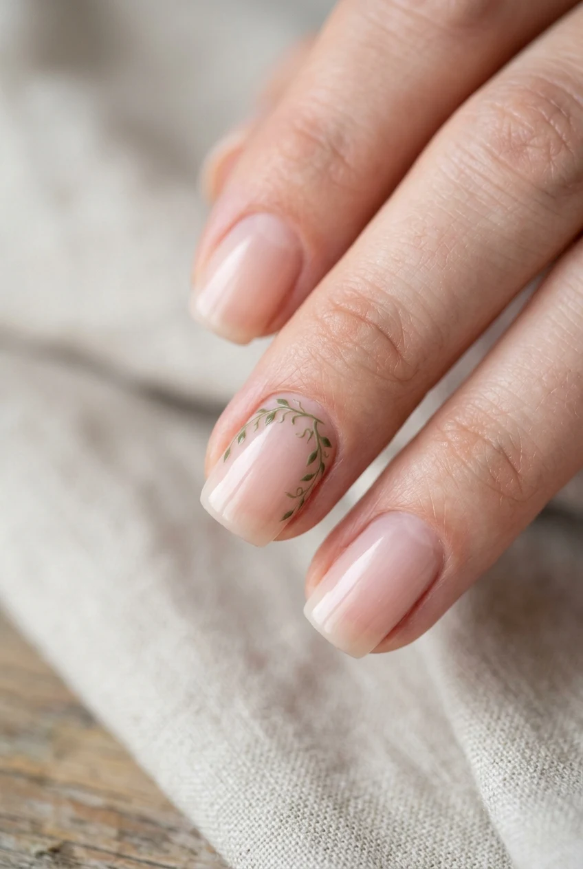 5. Neutral Olive Leaf Micro-Art - simple fall nails (AI Generated Image)