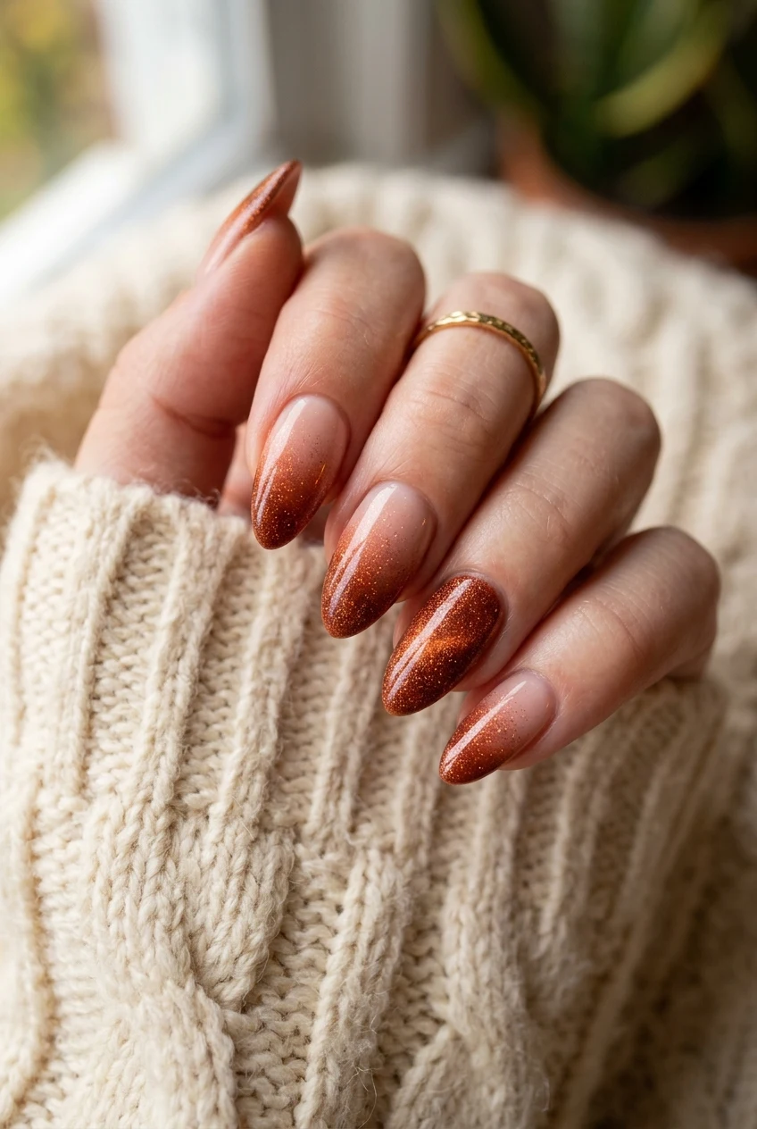 12. Rust Orange Velvet Ombre Tips - fall cat eye nails (AI Generated Image)