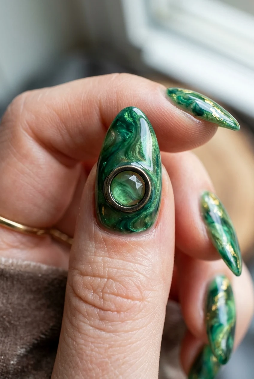5. The Seeing Stone Emerald Marble Aura - coraline nails (AI Generated Image)