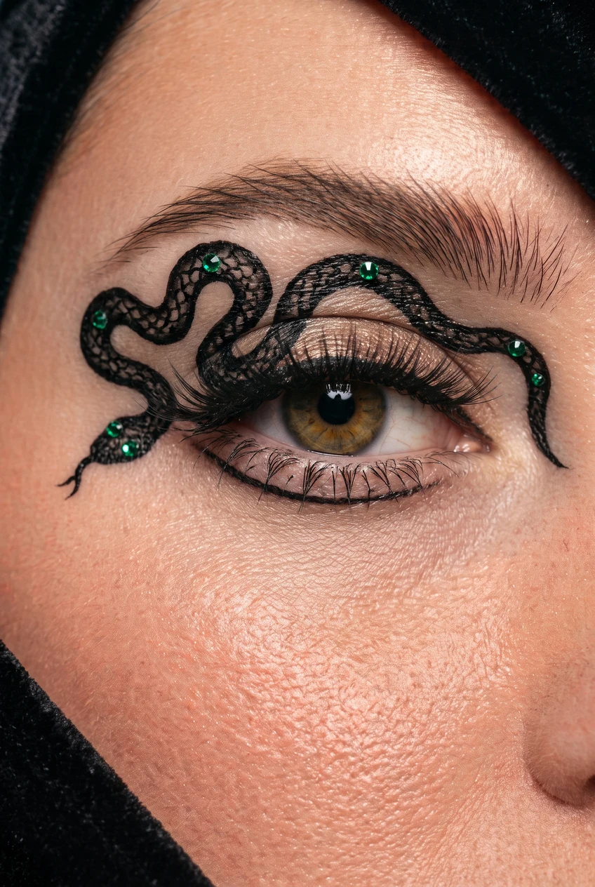 10. Sinister Black Snake Slithering Winged Liner - halloween eyeliner (AI Generated Image)