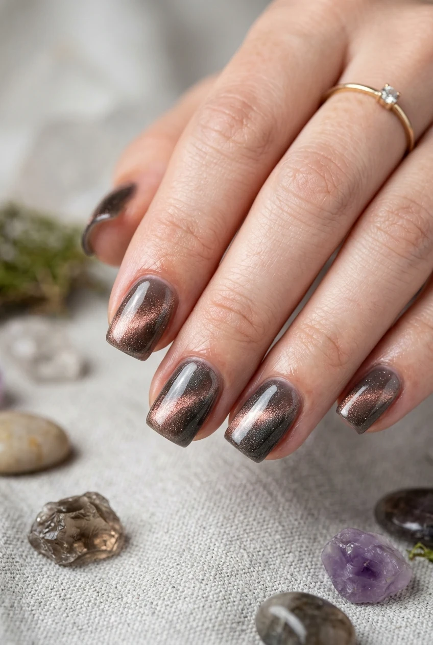8. Smoked Quartz Multi-Chromatic Cat Eye - fall cat eye nails (AI Generated Image)