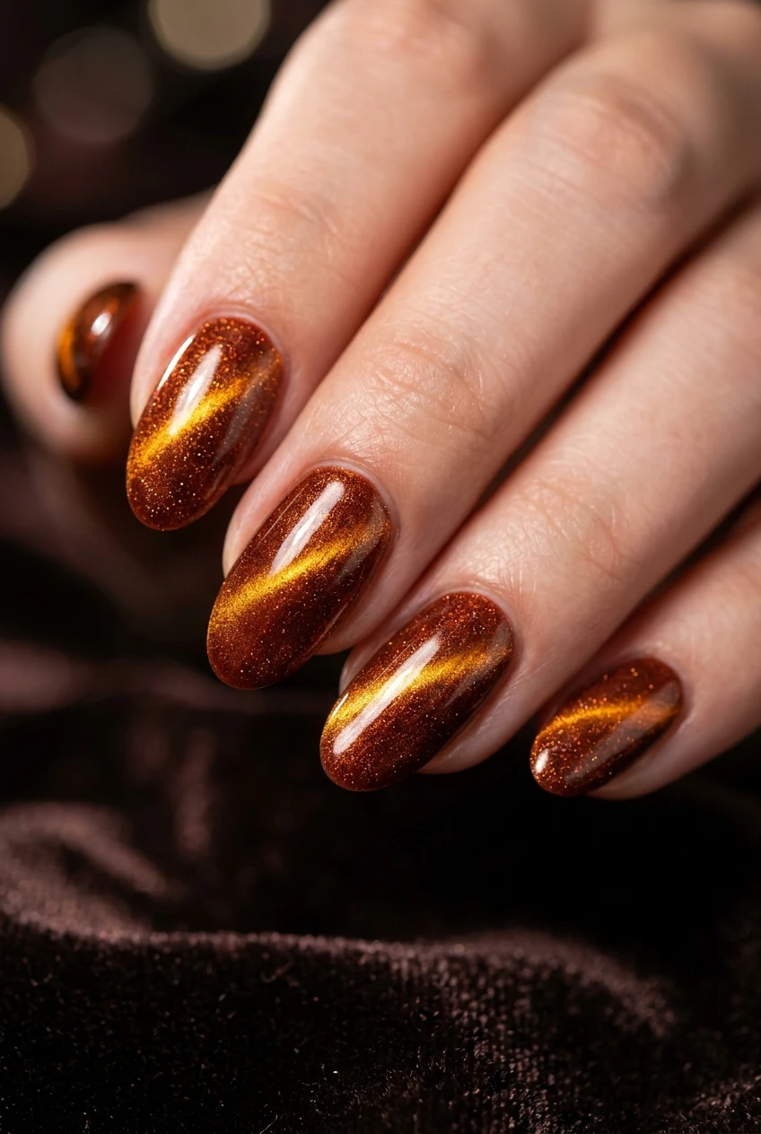 4. Spiced Copper Shifting Cat Eye - fall cat eye nails (AI Generated Image)