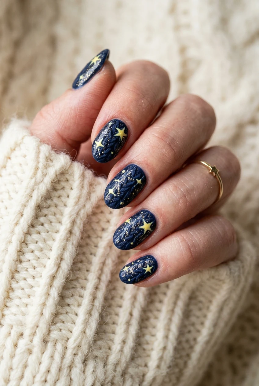 2. Starry Night Blue Sweater Celestial Nails - coraline nails (AI Generated Image)