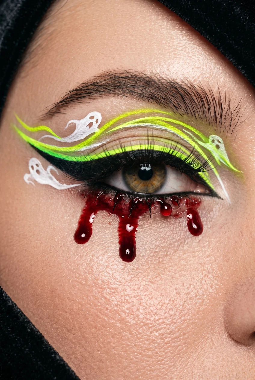 5. Wicked Witch Neon Acid Green Graphic Crease - halloween eyeliner (AI Generated Image)